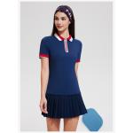 Women's sportswear set short sleeves short skirt pleated skirt zipper