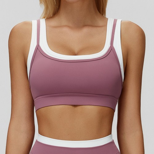 Women's Sportswear: Nude-Feel Fake Two-Piece Sports Bra With Shading Lines, Bright-Colored Yoga Top For Push-Ups Women's Sportswear: Nude-Feel Fake Two-Piece Sports Bra With Shading Lines, Bright-Colored Yoga Top For Push-Ups