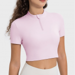 Sports Tailored Top With Zippered Fitness Set, Women's Short-Sleeve Yoga T-Shirt