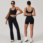 New Women's Sports Gym Set: Panel Comparison - U-Neckline Beauty-Back Bra Vest With Cross-Flared Pants For Fitness & Yoga