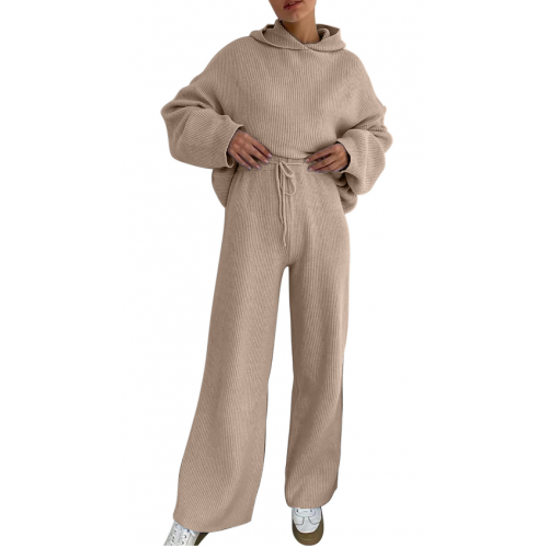 Women's Wide-Leg Pants Long-Sleeve Solid Color Warm Sweater Knitted Two-Piece Set Sportswear Winter Jogging Suit Women's Wide-Leg Pants Long-Sleeve Solid Color Warm Sweater Knitted Two-Piece Set Sportswear Winter Jogging Suit