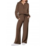 Women's Two-Piece Casual Outfit: Zip-Up Pullover Sweatshirt and Wide-Leg Track Pants for Sportswear