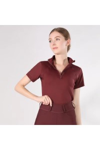 New Style Zipper Women's Equestrian Short-Sleeve Shirt Cool Nylon Four-Way Stretch Riding T-Shirt