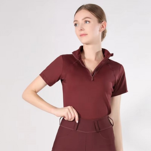 New Style Zipper Women's Equestrian Short-Sleeve Shirt Cool Nylon Four-Way Stretch Riding T-Shirt