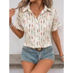 New Style Women's Casual Short-Sleeve Shirt Loose White Stand Collar