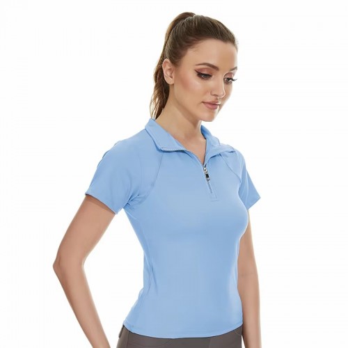 Custom Logo Women's Riding Top Equestrian Short Sleeve Women's Zipper Riding Shirt Sportswear
