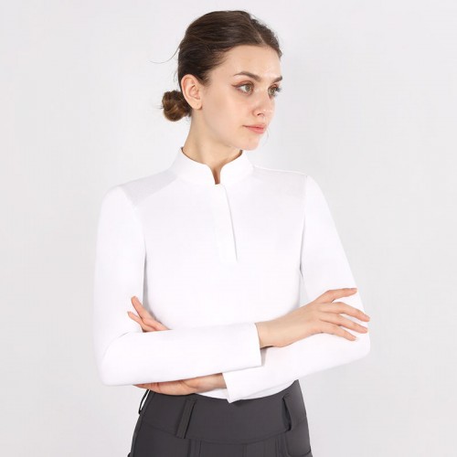 New Style Women's Mesh Breathable Equestrian Long Sleeve Top Lightweight Riding Stand Collar Rider Shirt