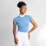 Women's Mesh Equestrian Competition Basic Zipper Breathable Riding Show Short-Sleeve Shirt