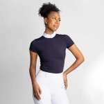 Women's Mesh Equestrian Competition Basic Zipper Breathable Riding Show Short-Sleeve Shirt