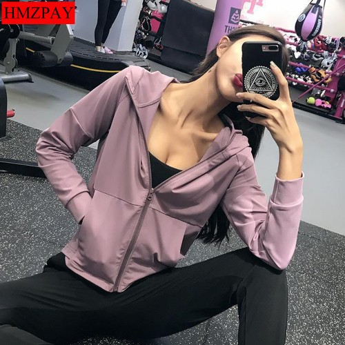 2021 Sports Running Jackets Women Zipper Gym Yoga Outwear Hooded Fitness Training Workout Jogging Sportswear Top Coat