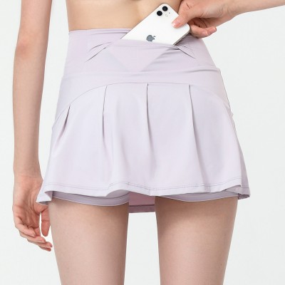 Summer Women Fitness Sports Short Skirt Yoga Running Shorts Loose Anti Exposure Pleated Skirt Tennis Gym Sportswear With Lining
